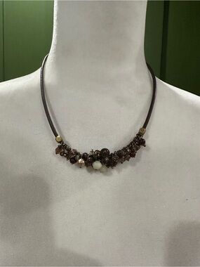 Premier Designs Brown Cluster Bead Necklace with Mixed Accents